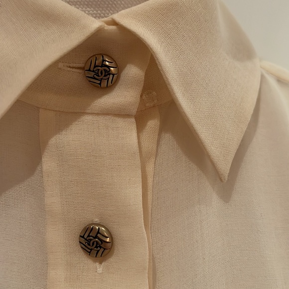 CHANEL Cream Long Sleeve Blouse Size 46 beautiful 88% wool 12% nylon - Picture 4 of 14